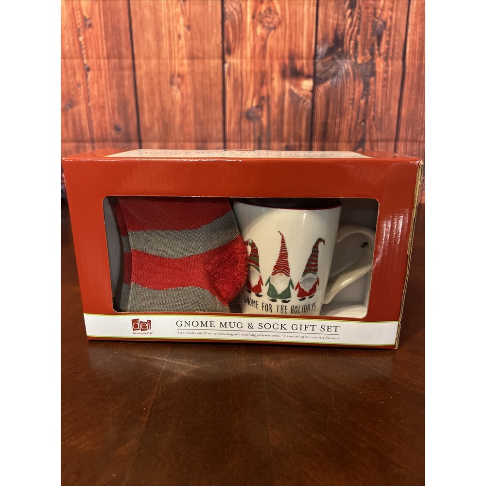 DEI Gnome Mug & Sock Gift Set, Ceramic Coffee Mug Matching Socks Holiday Gift